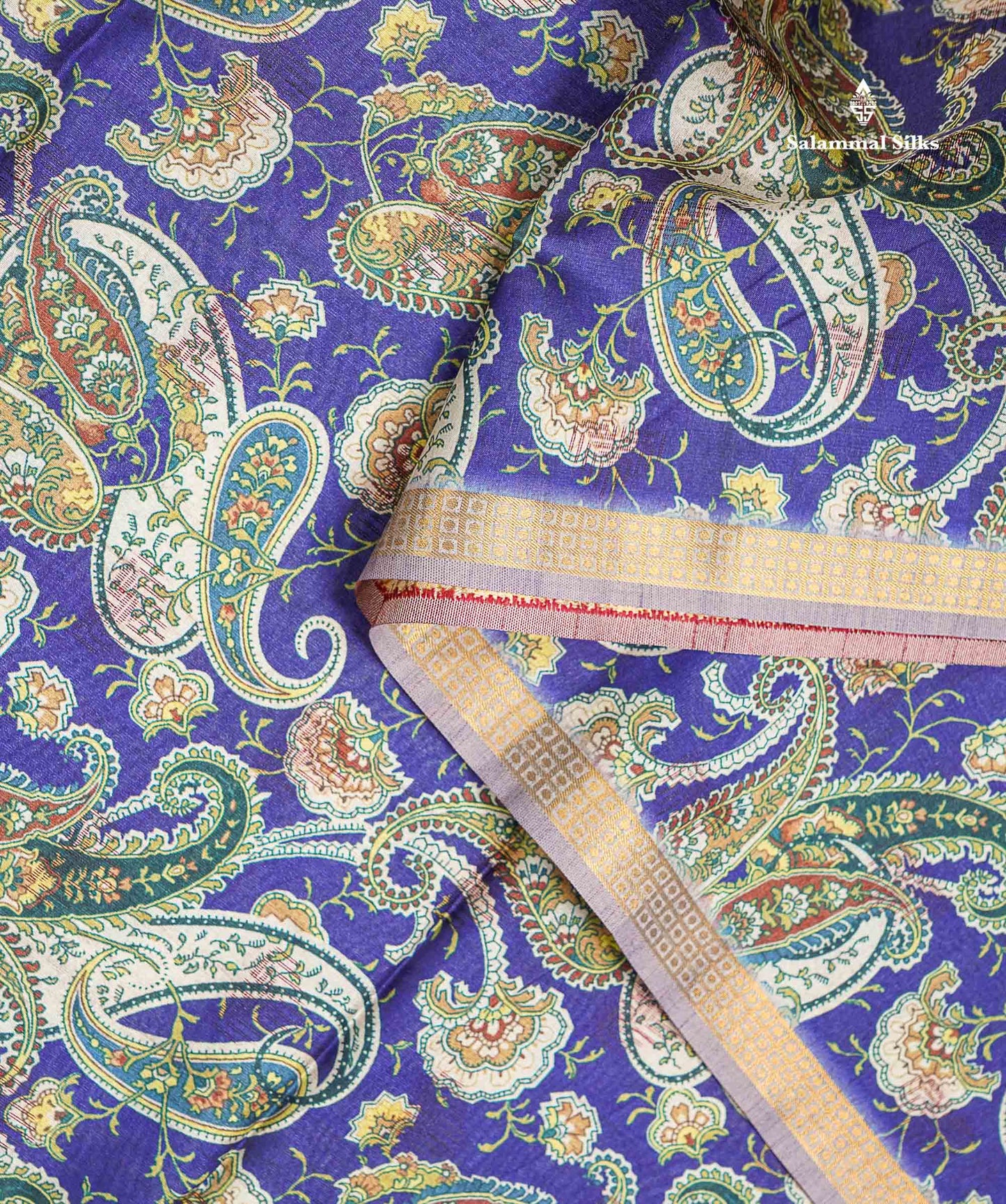 Beautiful Dual Tone Navy Blue Kalamkari Semi Tussar Saree With Contrast Light Grey Fancy Border