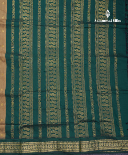 Dark Sandal Kalyani Cotton Saree With Contrast Bottle Green Blouse