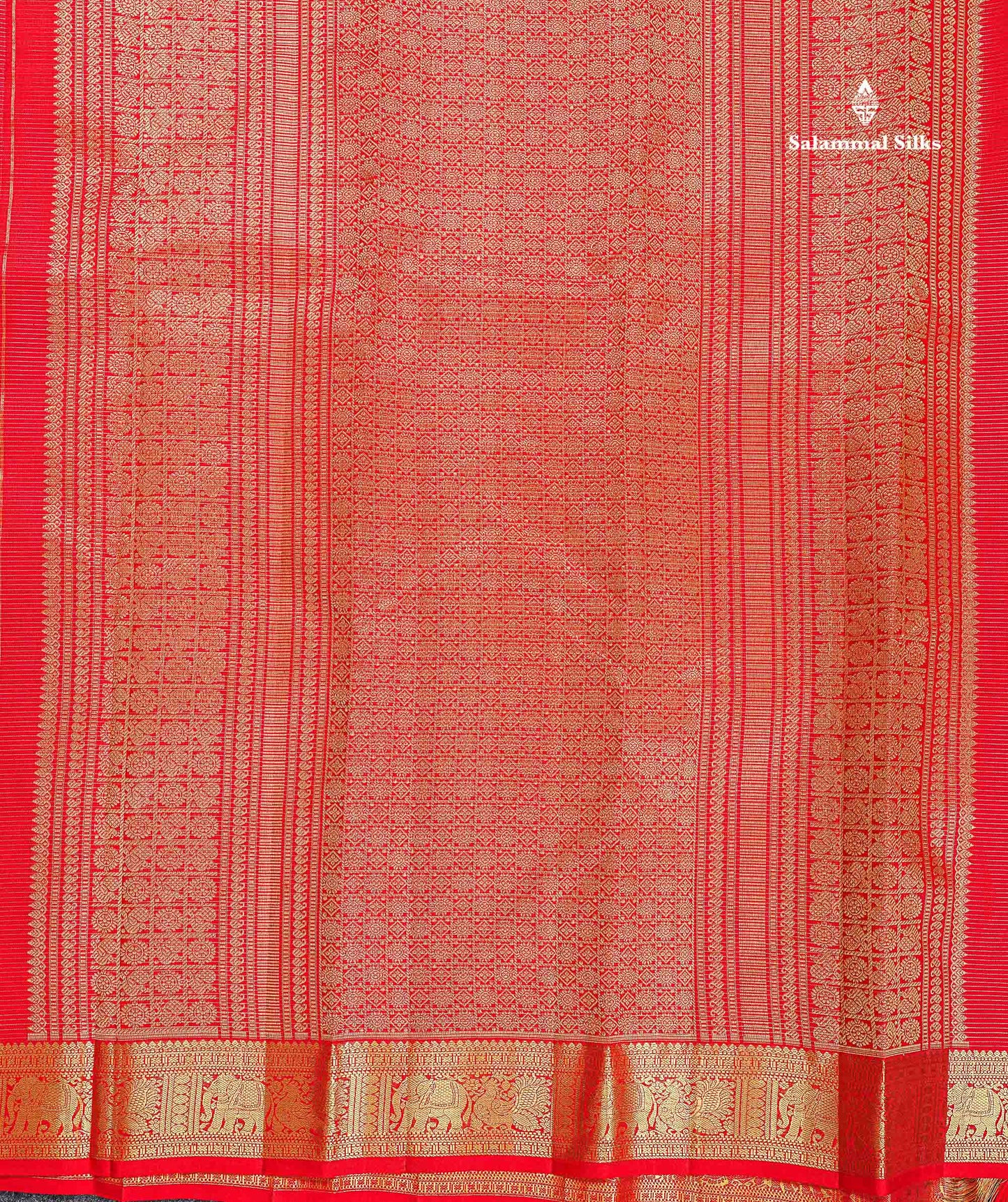 Pure Kanjivaram Silk Saree - Chilly Red Colour Body Vaira Oosi Lines With Butta & Traditional Small Border