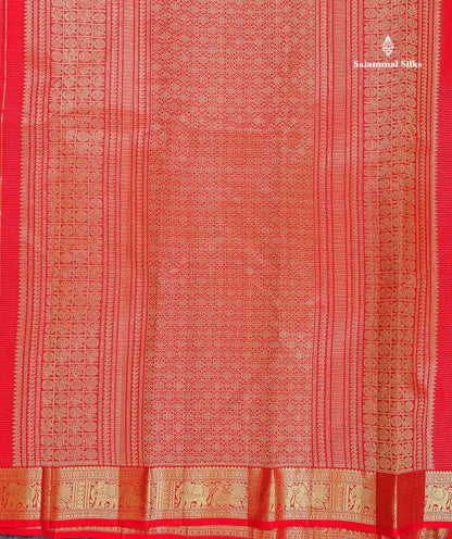 Pure Kanjivaram Silk Saree - Chilly Red Colour Body Vaira Oosi Lines With Butta & Traditional Small Border