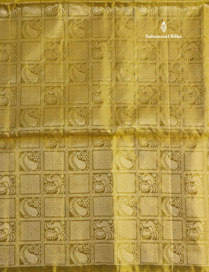 Kanjivaram Beautiful Green Pure Soft Silk Saree With Contrast Fancy Mustard Yellow Border