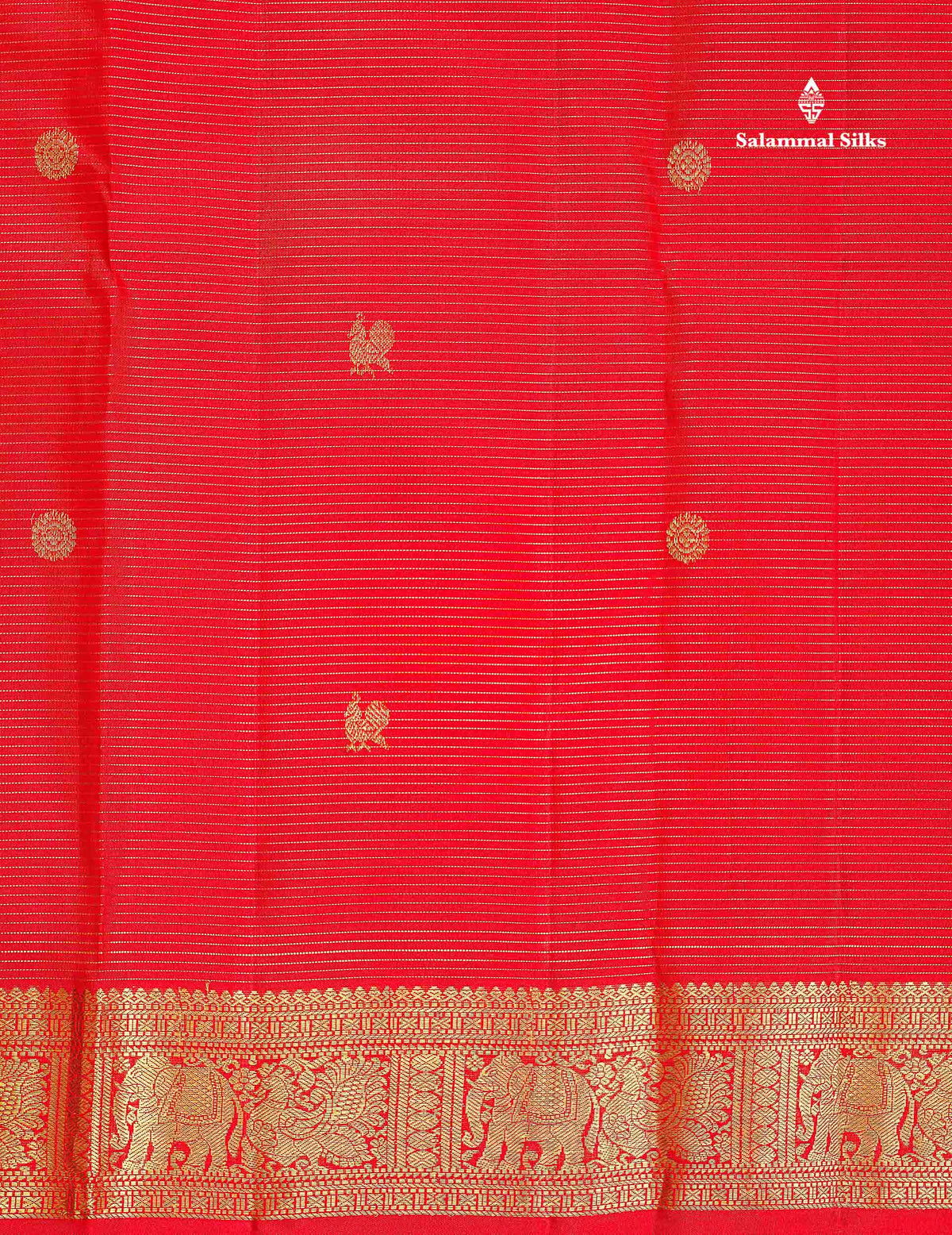 Pure Kanjivaram Silk Saree - Chilly Red Colour Body Vaira Oosi Lines With Butta & Traditional Small Border