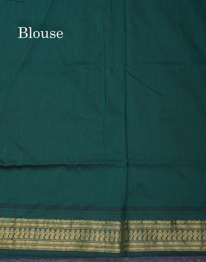 Dark Sandal Kalyani Cotton Saree With Contrast Bottle Green Blouse