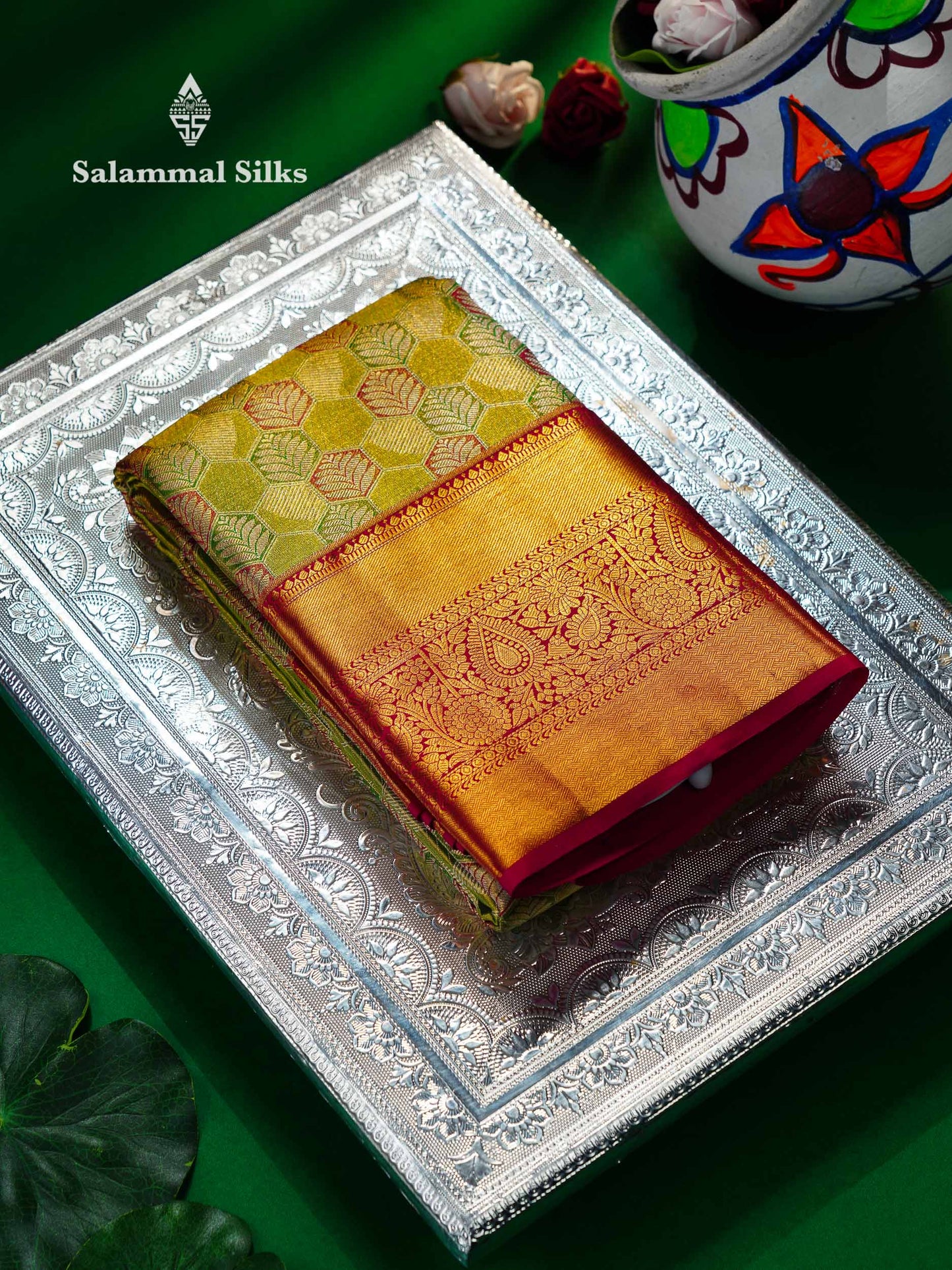 Beautiful Green Menakari Work Tissue Bridal Pure Kanjivaram Silk Saree With Contrast Pink Traditional Evening Morning Border