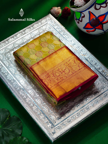 Beautiful Green Menakari Work Tissue Bridal Pure Kanjivaram Silk Saree With Contrast Pink Traditional Evening Morning Border