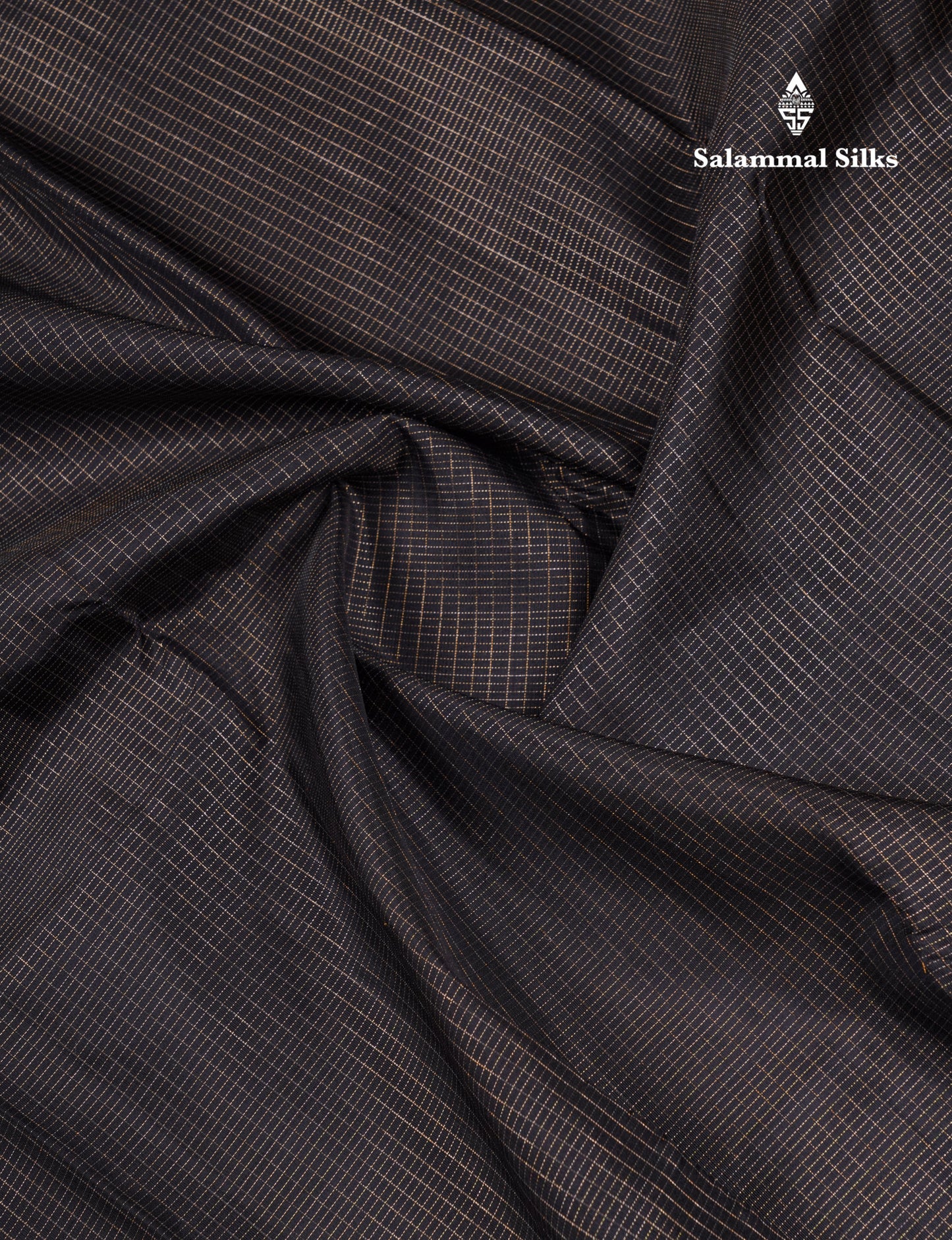 Beautiful Black Zari Tiny Checks Pure Kanjivaram Silk Saree with 8 Kol Traditional Temple Border