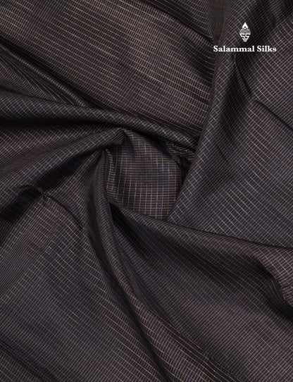 Beautiful Black Zari Tiny Checks Pure Kanjivaram Silk Saree with 8 Kol Traditional Temple Border