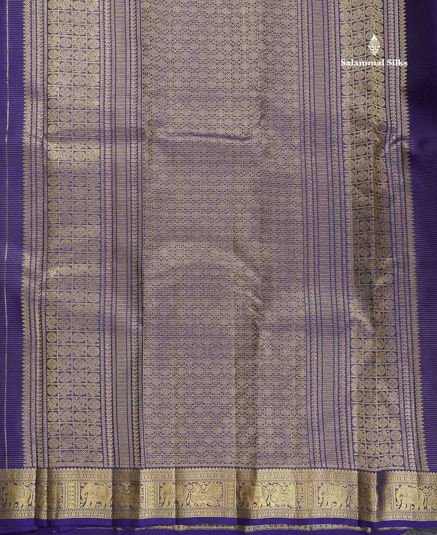 Pure Kanjivaram Silk Saree - Navy Blue Colour Body Vaira Oosi Lines With Butta & Traditional Small Border