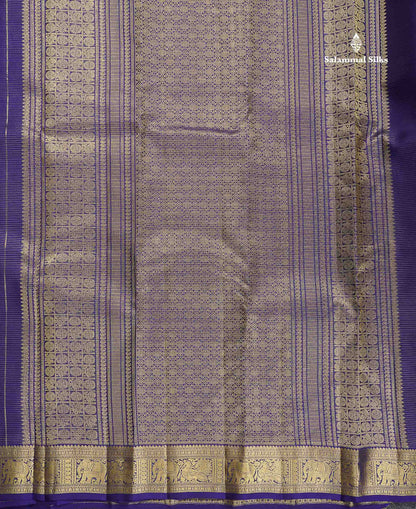 Pure Kanjivaram Silk Saree - Navy Blue Colour Body Vaira Oosi Lines With Butta & Traditional Small Border