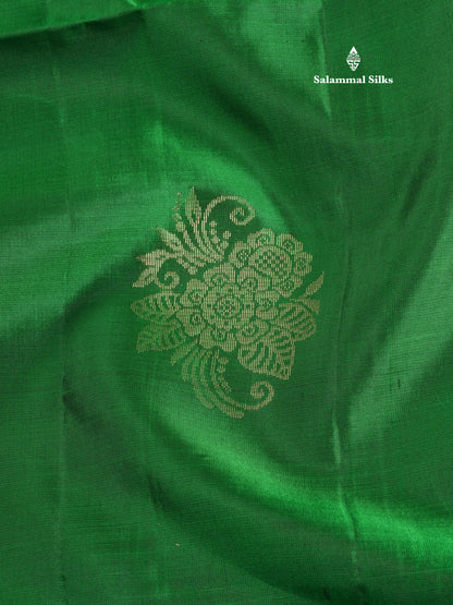 Kanjivaram Beautiful Green Pure Soft Silk Saree With Contrast Fancy Mustard Yellow Border