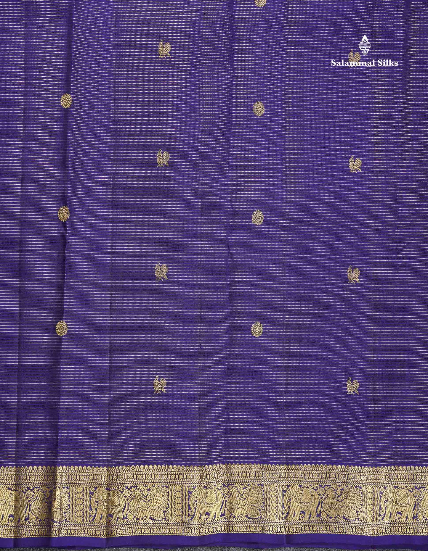 Pure Kanjivaram Silk Saree - Navy Blue Colour Body Vaira Oosi Lines With Butta & Traditional Small Border