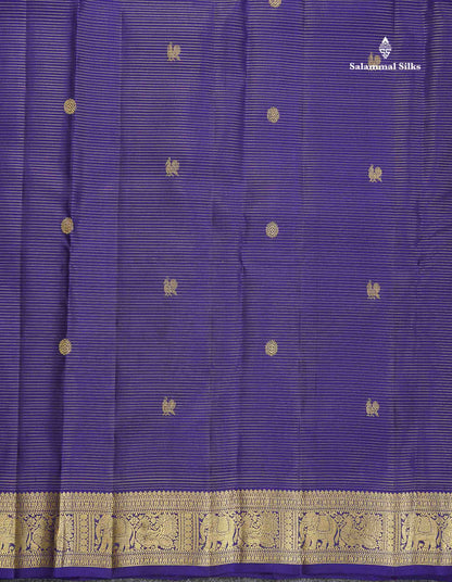 Pure Kanjivaram Silk Saree - Navy Blue Colour Body Vaira Oosi Lines With Butta & Traditional Small Border