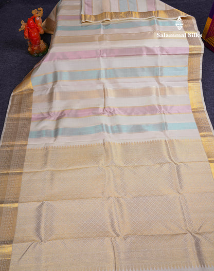 Beautiful Half White Fancy Pure Kanjivaram Silk Saree With Contrast Green Blouse