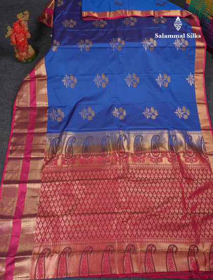 Beautiful Blue Semi Silk Saree With Contrast Dual Tone Maroon Traditional Evening Morning Border