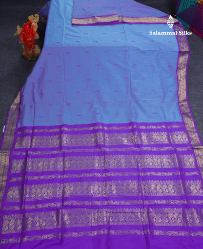 Dual Tone Blue Kalyani Cotton Saree With Contrast Purple Blouse
