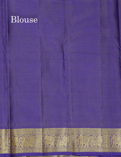 Pure Kanjivaram Silk Saree - Navy Blue Colour Body Vaira Oosi Lines With Butta & Traditional Small Border