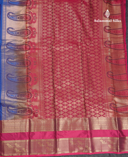 Beautiful Blue Semi Silk Saree With Contrast Dual Tone Maroon Traditional Evening Morning Border