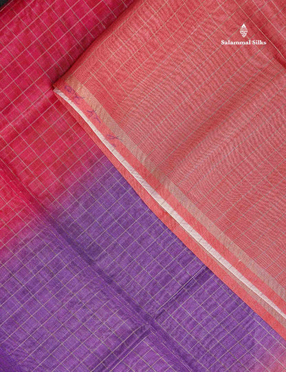Beautiful Multicolour Checks Fancy Cotton Mix Saree With Contrast Kalamkari Blouse