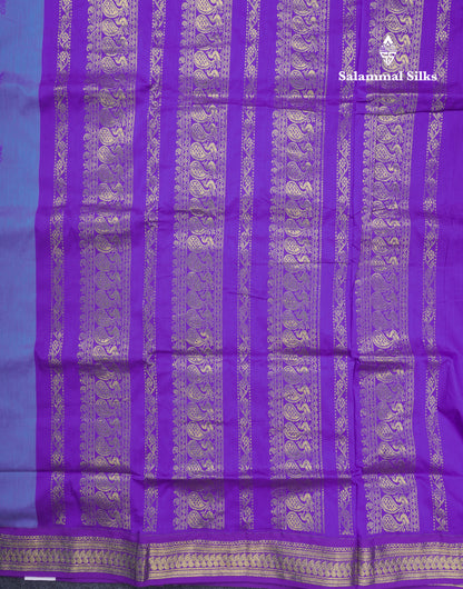 Dual Tone Blue Kalyani Cotton Saree With Contrast Purple Blouse