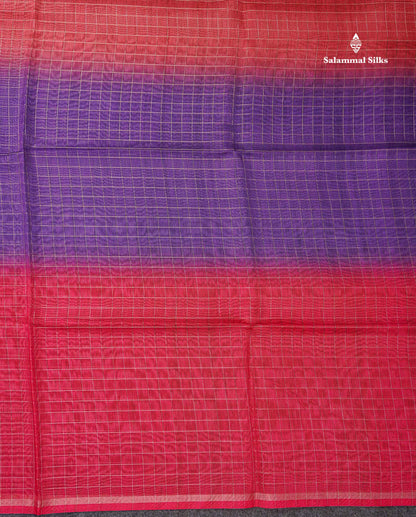 Beautiful Multicolour Checks Fancy Cotton Mix Saree With Contrast Kalamkari Blouse