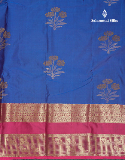 Beautiful Blue Semi Silk Saree With Contrast Dual Tone Maroon Traditional Evening Morning Border