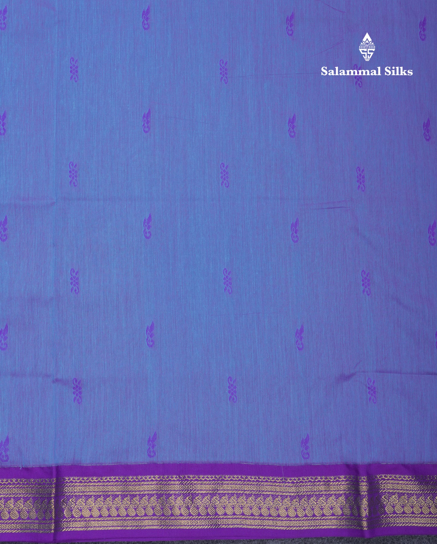 Dual Tone Blue Kalyani Cotton Saree With Contrast Purple Blouse