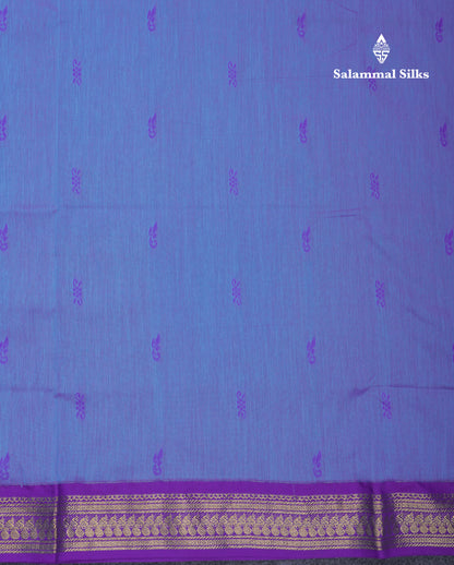 Dual Tone Blue Kalyani Cotton Saree With Contrast Purple Blouse