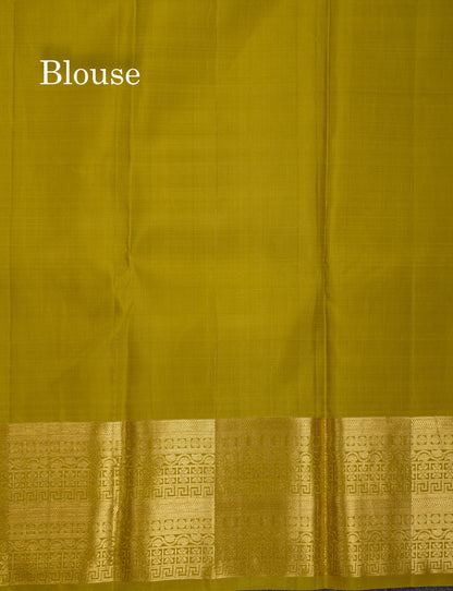 Beautiful Half White Fancy Pure Kanjivaram Silk Saree With Contrast Green Blouse