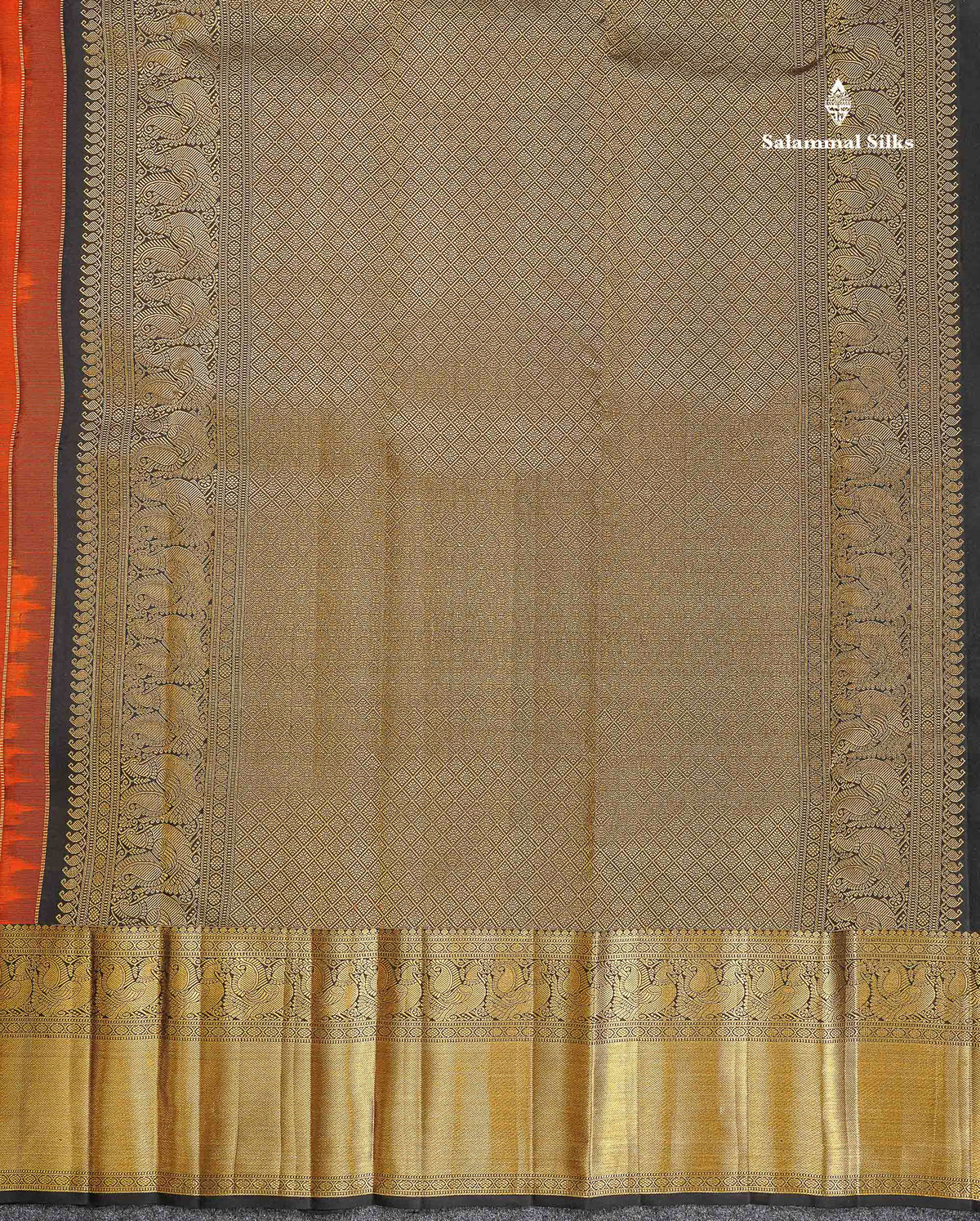 Pure Kanjivaram Silk Saree - Rust Orange Colour Body With Contrast Black Long Border