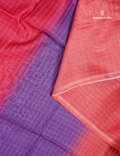 Beautiful Multicolour Checks Fancy Cotton Mix Saree With Contrast Kalamkari Blouse