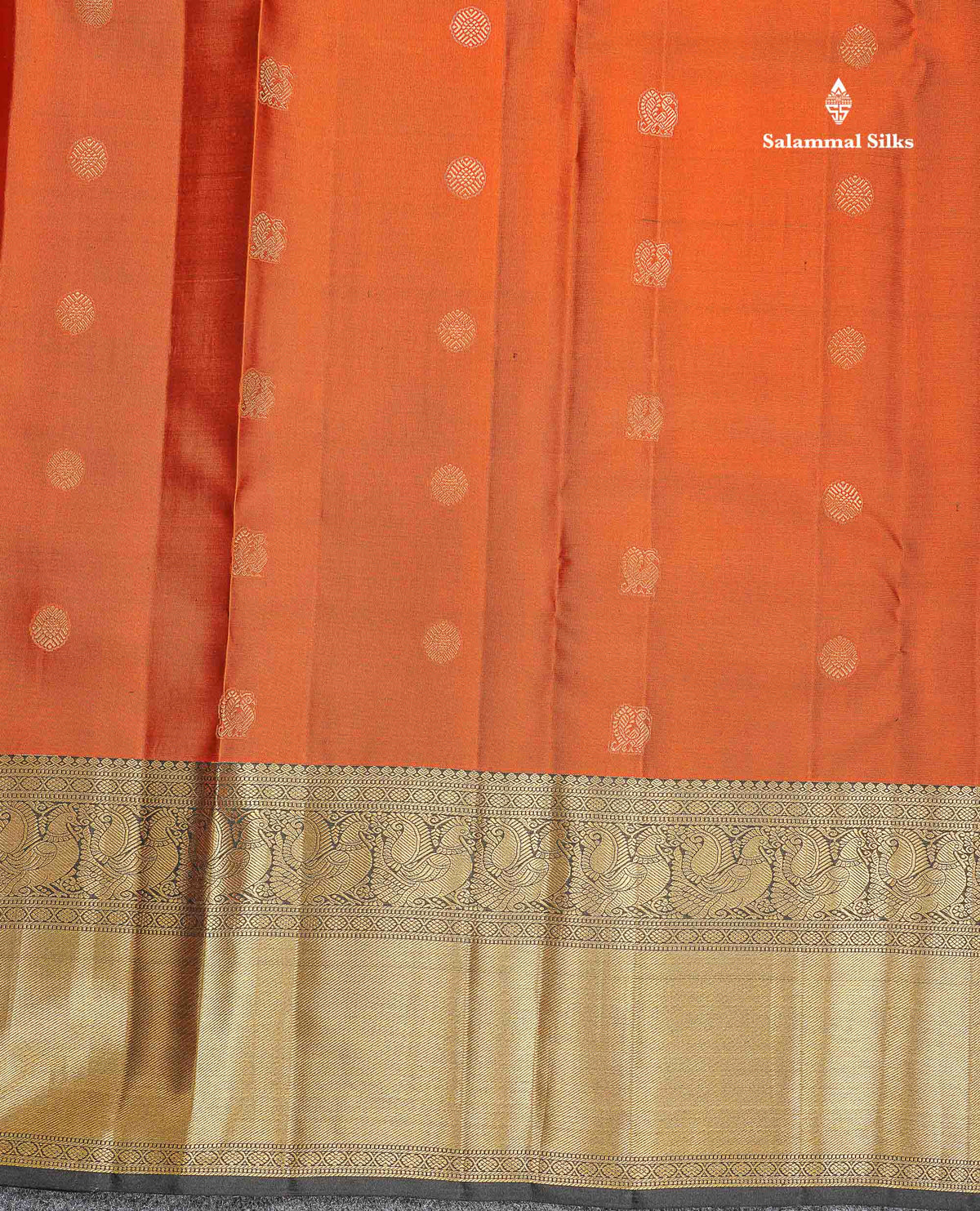 Pure Kanjivaram Silk Saree - Rust Orange Colour Body With Contrast Black Long Border