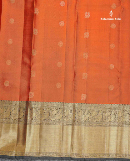 Pure Kanjivaram Silk Saree - Rust Orange Colour Body With Contrast Black Long Border