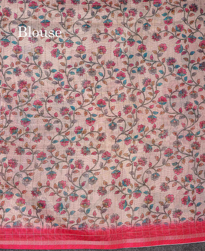 Beautiful Multicolour Checks Fancy Cotton Mix Saree With Contrast Kalamkari Blouse
