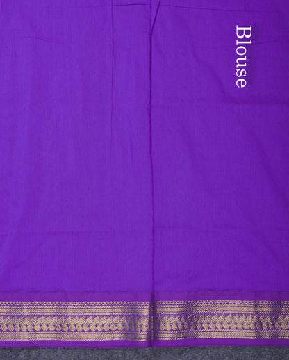 Dual Tone Blue Kalyani Cotton Saree With Contrast Purple Blouse