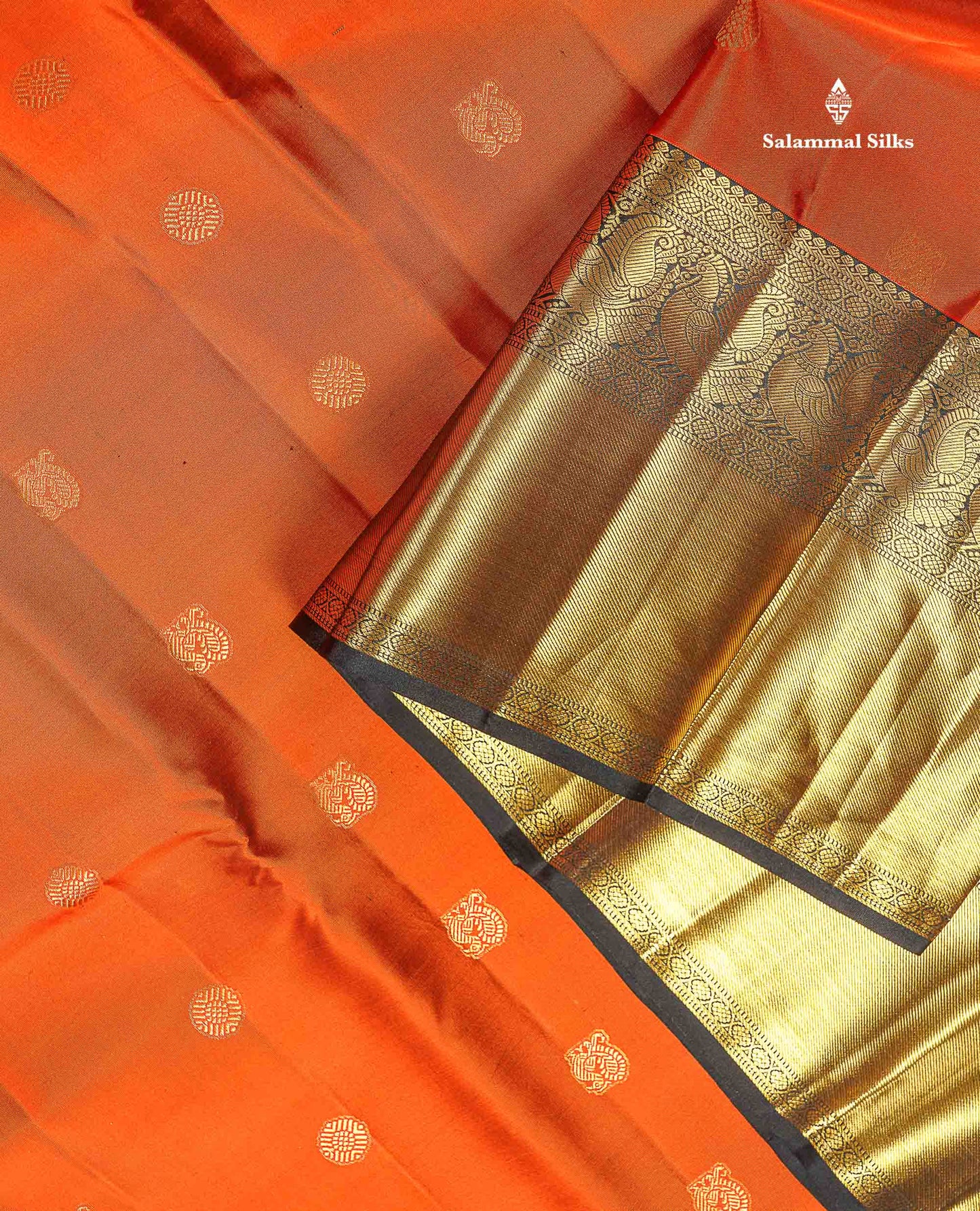 Pure Kanjivaram Silk Saree - Rust Orange Colour Body With Contrast Black Long Border