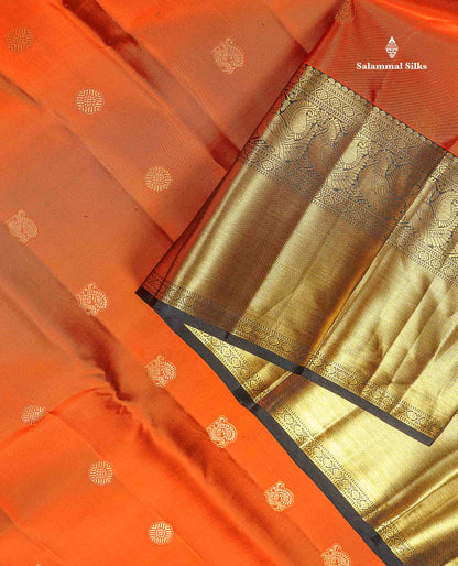 Pure Kanjivaram Silk Saree - Rust Orange Colour Body With Contrast Black Long Border