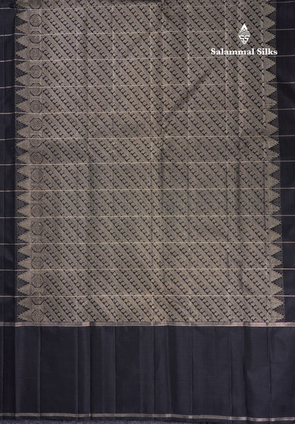 Beautiful Black Mayil Chakaram Butta Checks Pure Kanjivaram Silk Saree With Traditional Gap Border