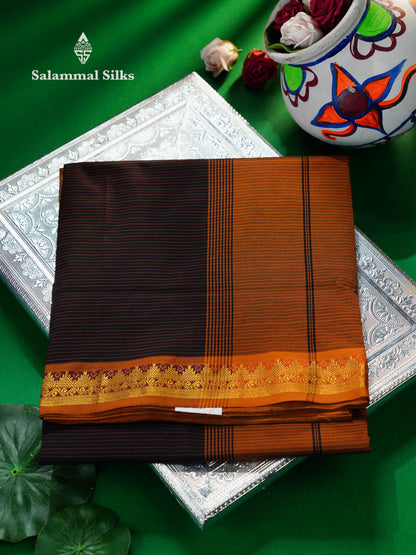 Beautiful Olive Green Thread Lines Semi Silk Cotton Saree With Maroon Traditional Border