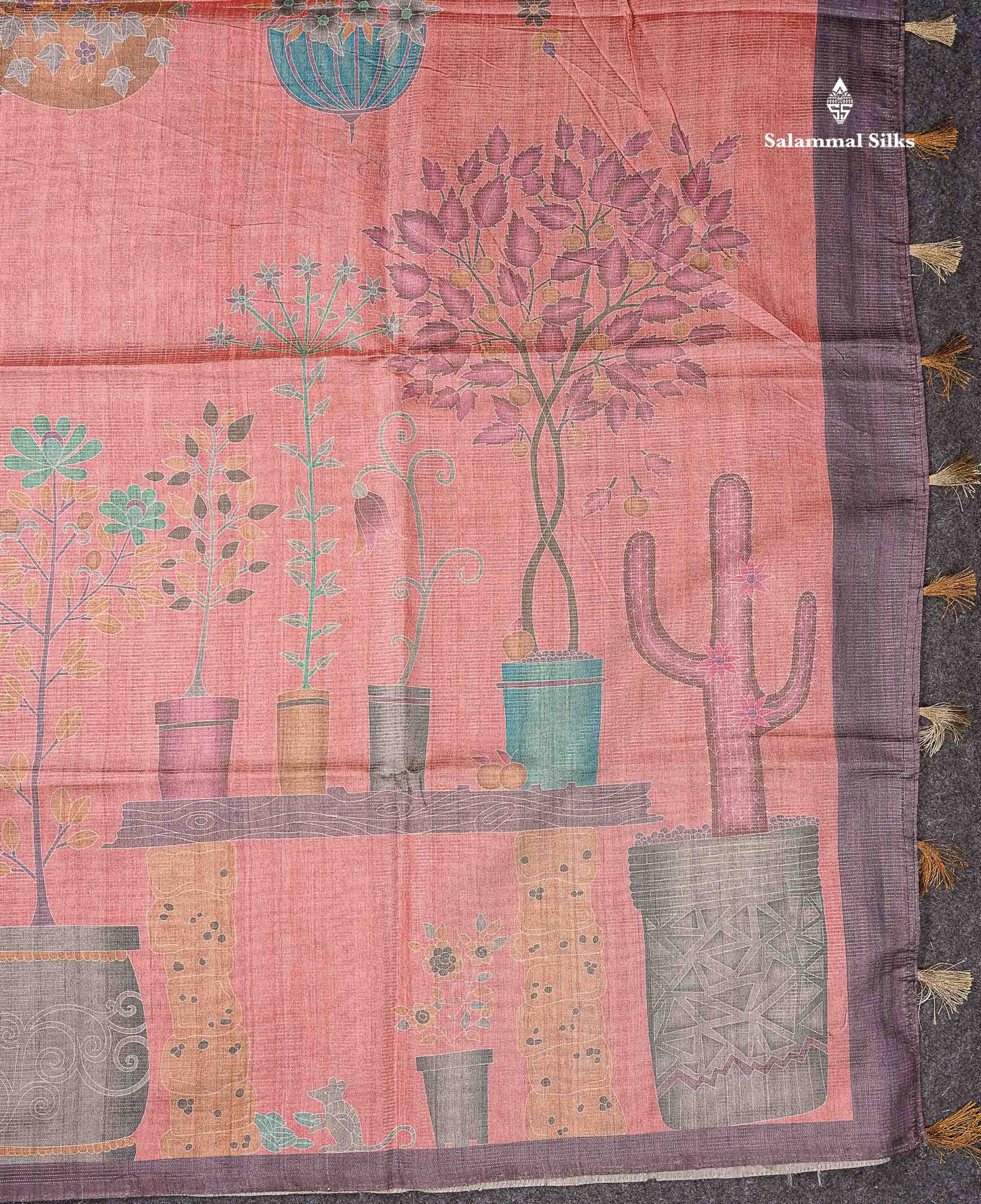 Beautiful Peach Vaira Oosi Lines Fancy Semi Tussar Saree With Contrast Pastel Violet Blouse