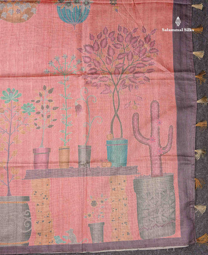 Beautiful Peach Vaira Oosi Lines Fancy Semi Tussar Saree With Contrast Pastel Violet Blouse