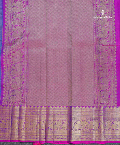 Pure Kanjivaram Silk Saree - Peacock Blue Colour Body With Butta & Contrast Vadamalli Long Border