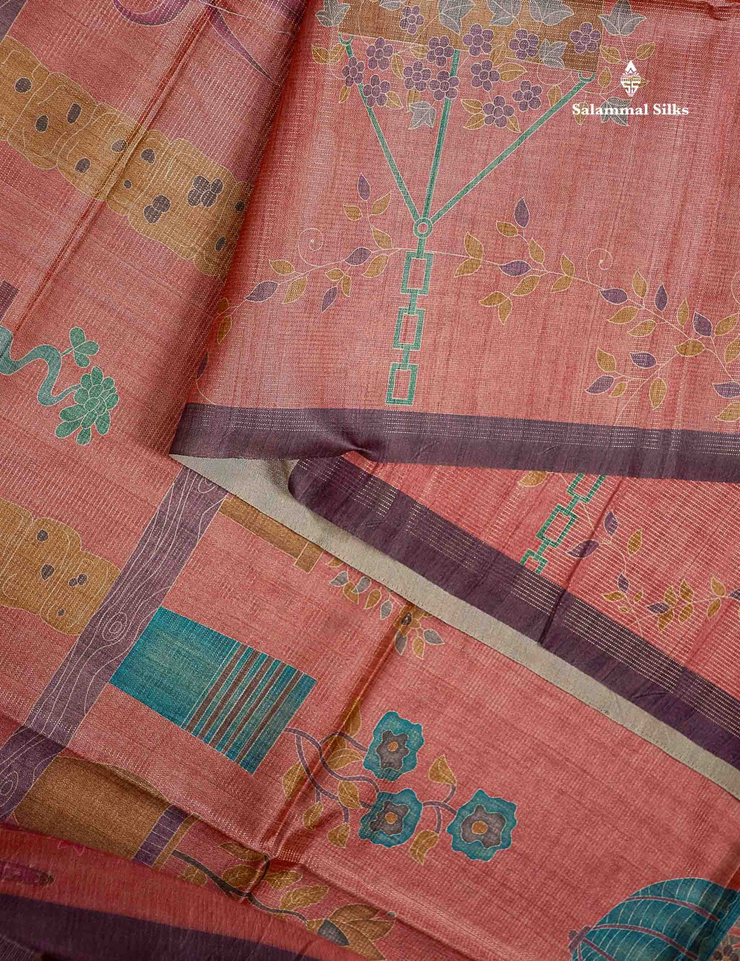 Beautiful Peach Vaira Oosi Lines Fancy Semi Tussar Saree With Contrast Pastel Violet Blouse