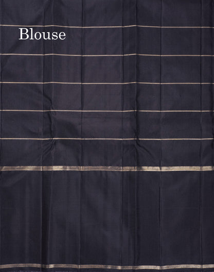 Beautiful Black Mayil Chakaram Butta Checks Pure Kanjivaram Silk Saree With Traditional Gap Border