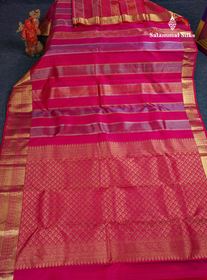 Beautiful Dual Tone Rani Pink Fancy Pure Kanjivaram Silk Saree With Traditional Border