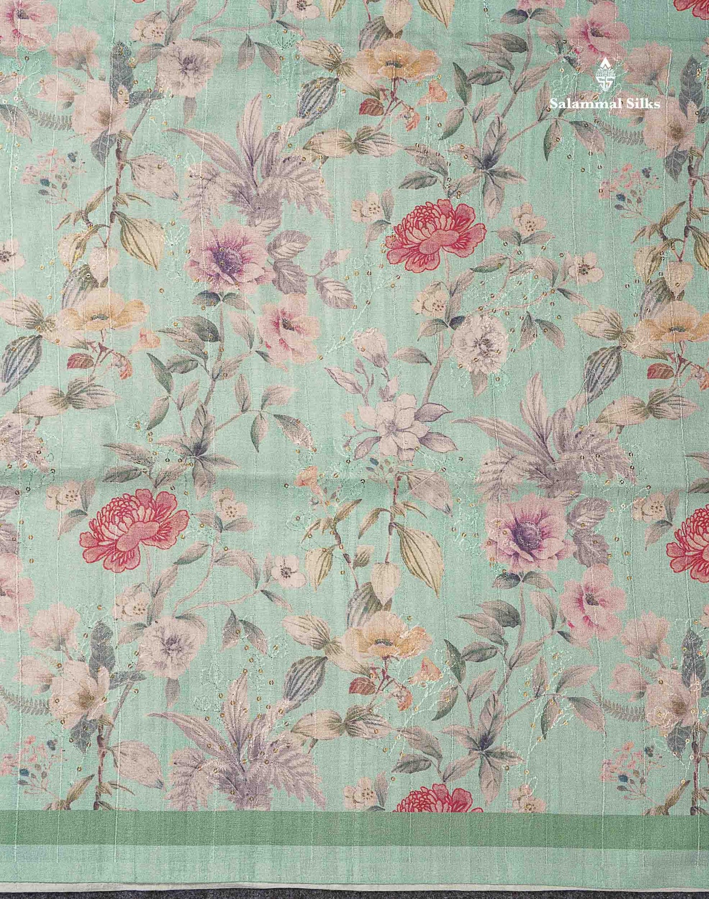 Cream Green Pure Fancy Tussar Saree With Floral Print Blouse