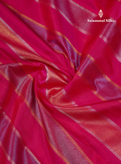 Beautiful Dual Tone Rani Pink Fancy Pure Kanjivaram Silk Saree With Traditional Border