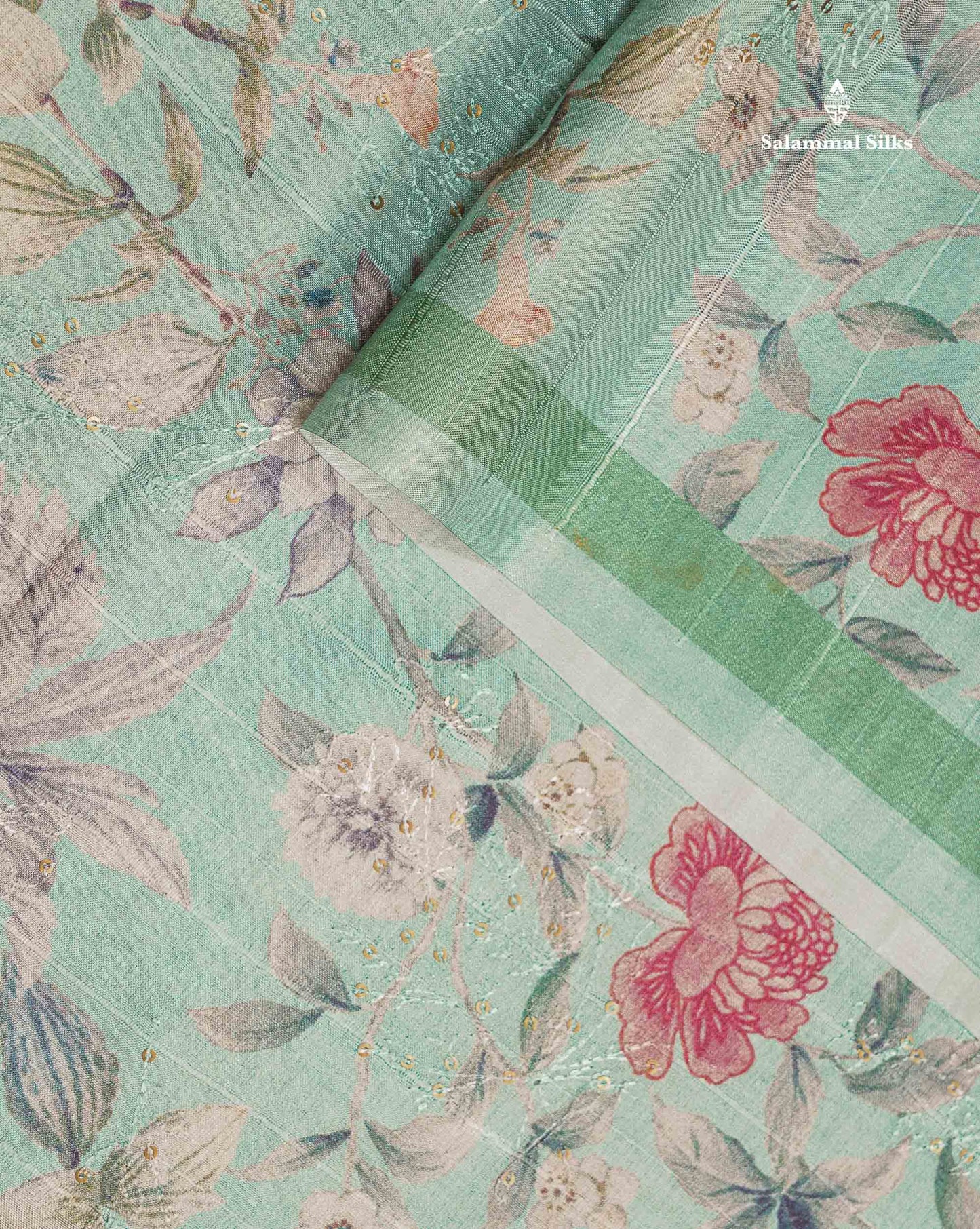 Cream Green Pure Fancy Tussar Saree With Floral Print Blouse