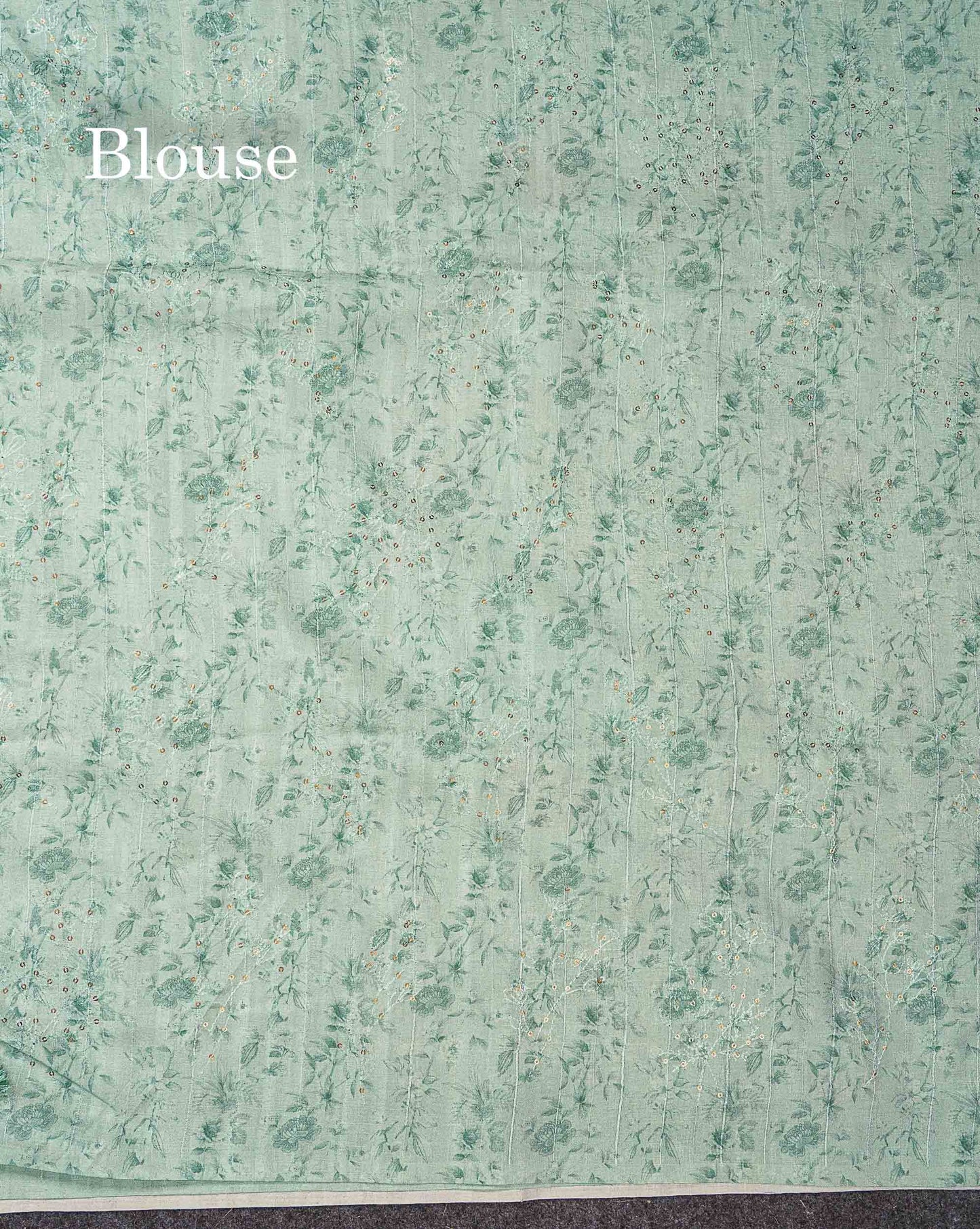 Cream Green Pure Fancy Tussar Saree With Floral Print Blouse