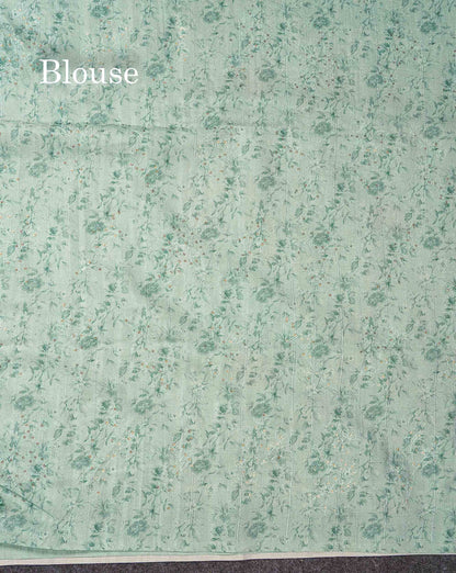 Cream Green Pure Fancy Tussar Saree With Floral Print Blouse