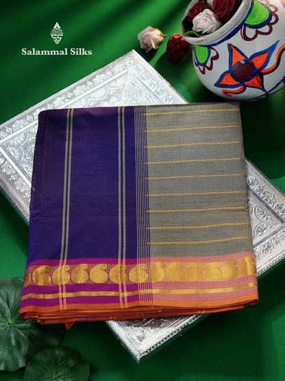 Beautiful Grey Zari Lines Semi Silk Cotton Saree With Pink Border